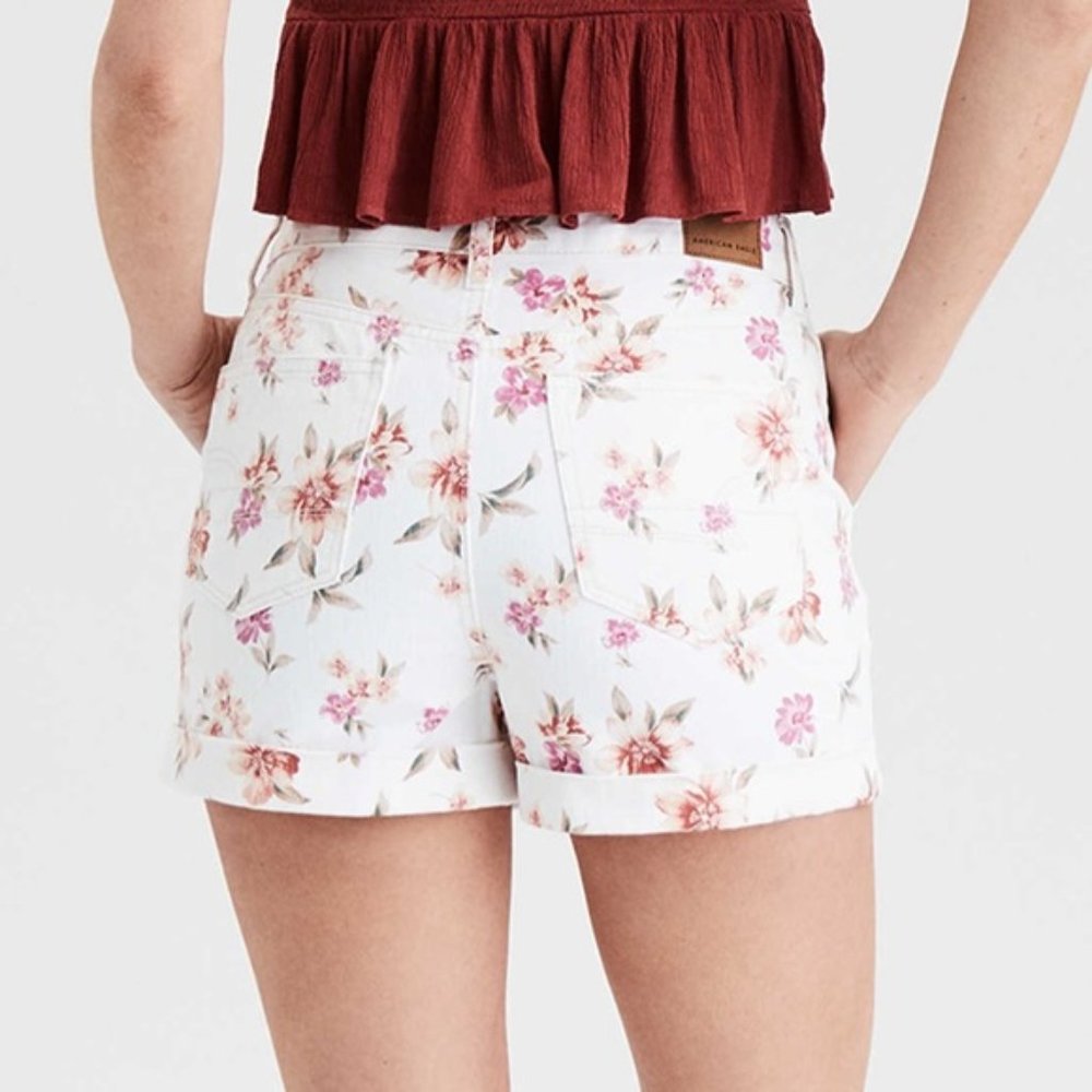 American Eagle Floral Print Denim Mom Shorts Size 4 - Picture 12 of 12